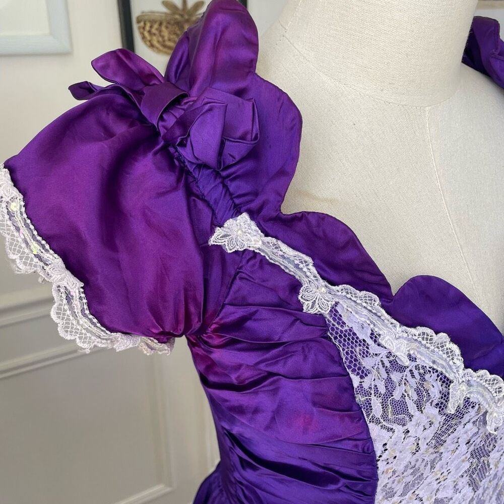 Vintage 80s Zum Zum Purple Little Bo Peep Prom Dress M 8 10 - Picture 3 of 9